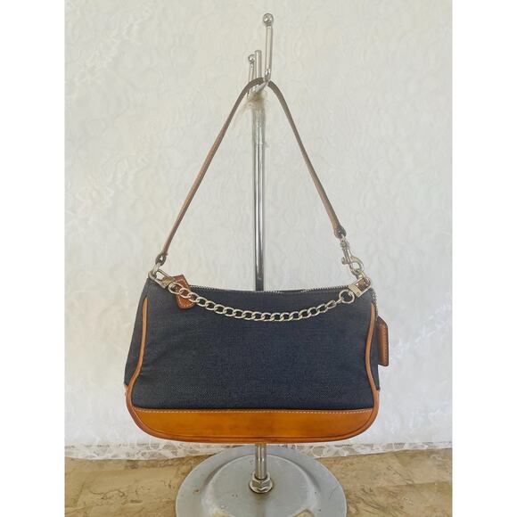 Vtg COACH Hampton denim leather Y2K Demi pouch mini wristlet shoulder bag 7594 - Picture 1 of 10